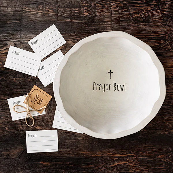 Hand Carved Wooden Prayer Bowl With Prayer Cards