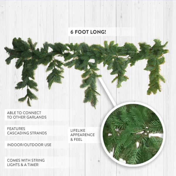 6 Foot Long Pre-Lit Faux Pine Garland