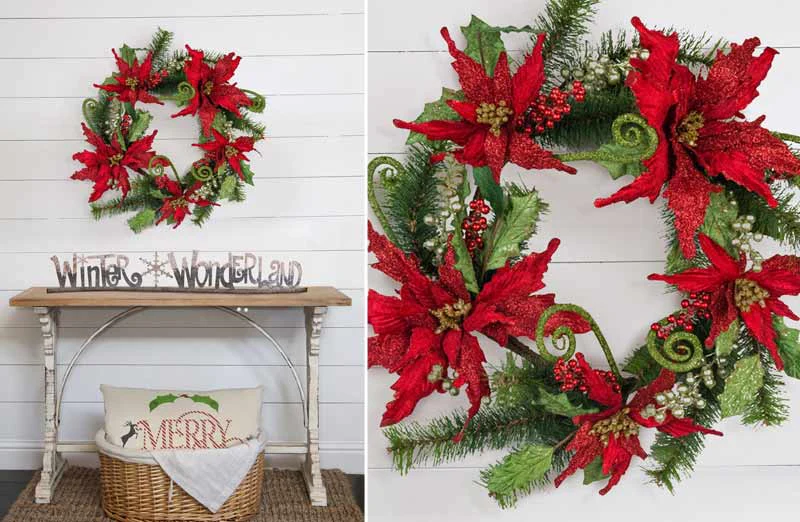 Glittered Poinsettia Wreath