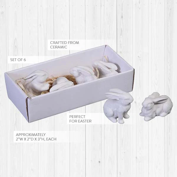 White Ceramic Bunnies, Set of 6
