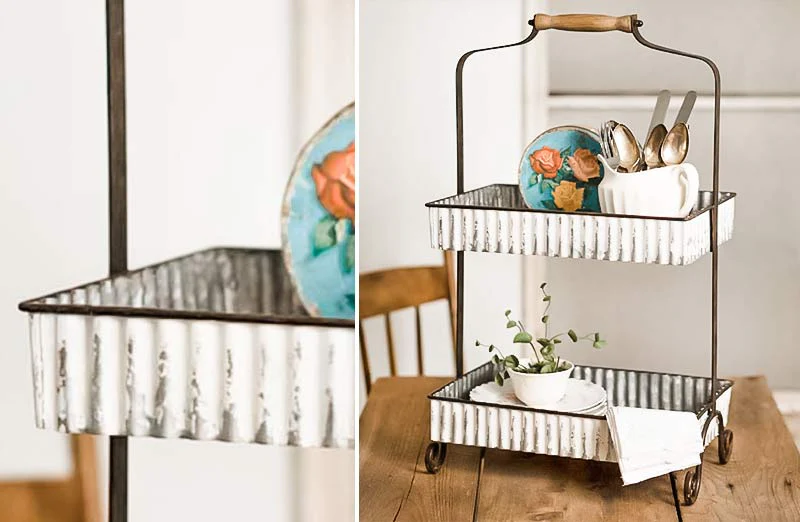 Whitewash Corrugated Two-Tier Caddy