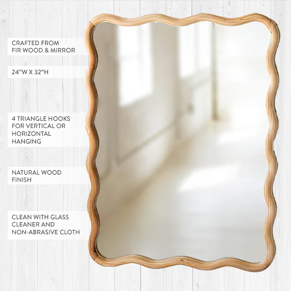 Wavy Modern Wood Framed Mirror