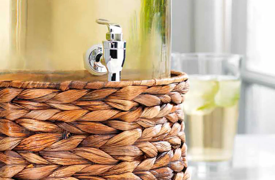 Wicker and Glass Cold Drink Dispenser