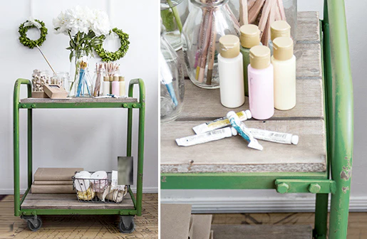 Distressed Wood and Metal Rolling Cart