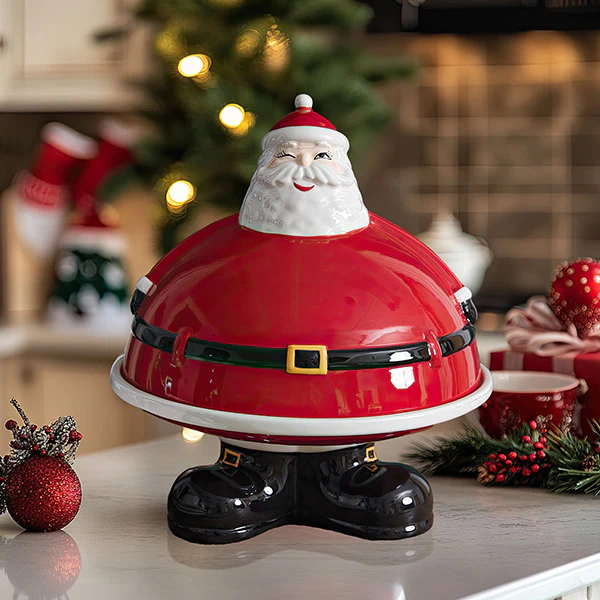 Winking Santa Dessert Stand with Removable Lid