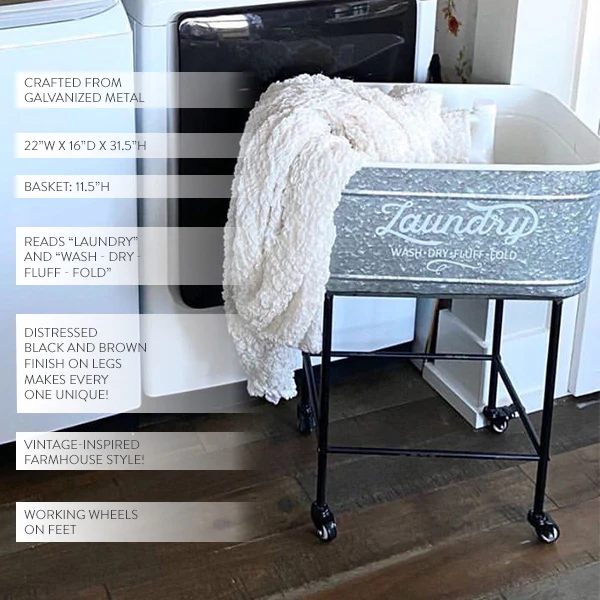 Galvanized Metal Laundry Rolling Cart