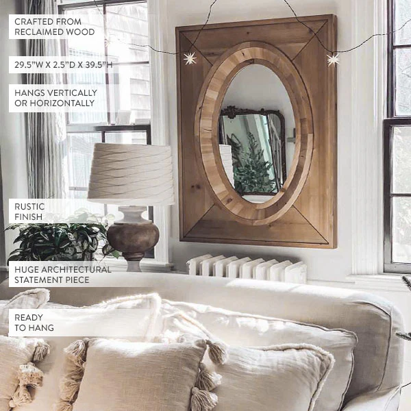 Aged Wooden Framed Oval Mirror