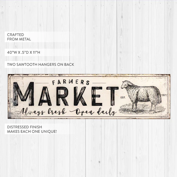 40 Inch Nostalgic Distressed Metal Farmers Market Sign