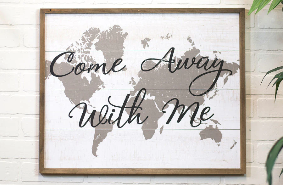 Come Away With Me Framed World Map