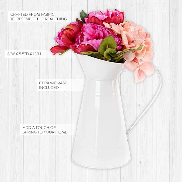 Ceramic Pitcher with Faux Flowers