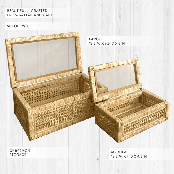 Cane & Rattan Trunks, Set of 2