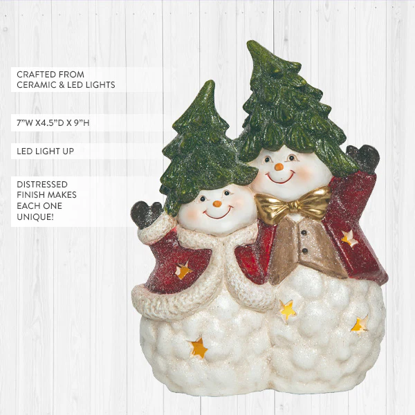 Light Up Tabletop Snowmen with Christmas Tree Hats
