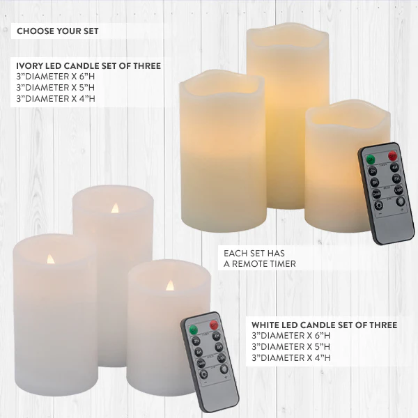 Flickering Flameless Candles with Remote, Set of 3 | Choose Your Color