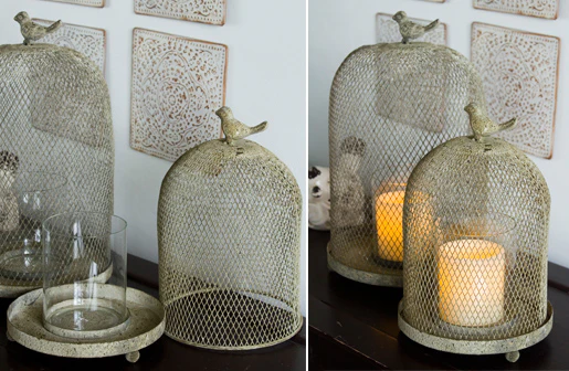 Metal Bird Cloche  Set Of 2