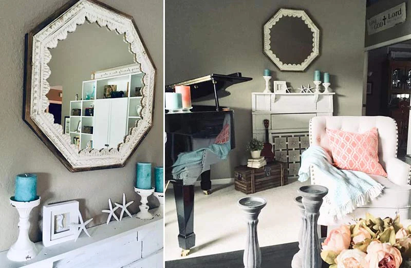 Distressed Wood Scalloped Edged Mirror