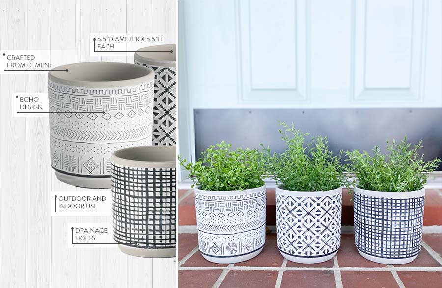 Textured Design Cement Planter Pots, Set of 3