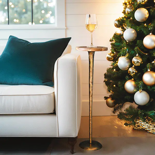 Antique Brass Cocktail Table with Acacia Wood Top