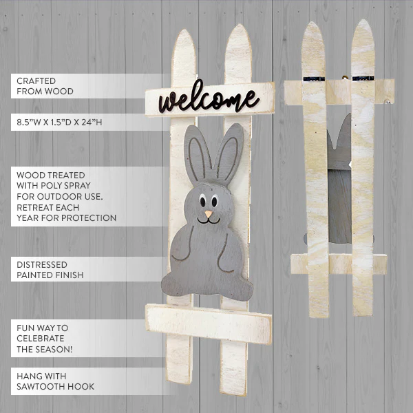 24 Inch Wood Welcome Bunny Decor