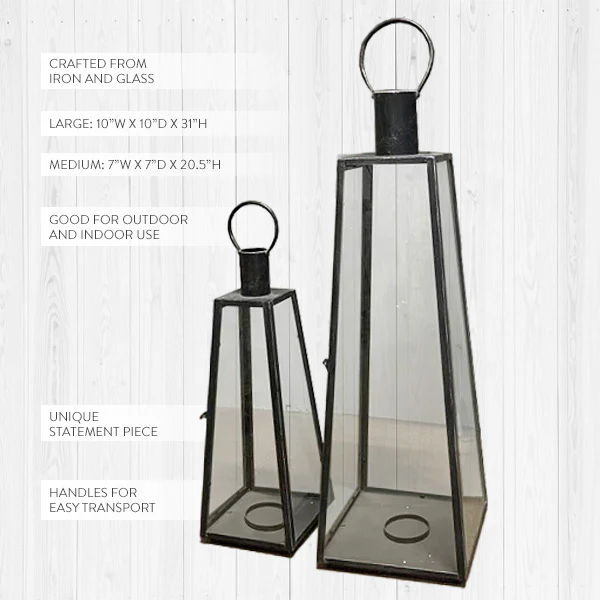 Geometric Iron Floor Lanterns, Set of 2