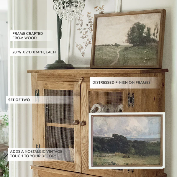 Vintage Inspired Landscape Framed Art, Set of 2