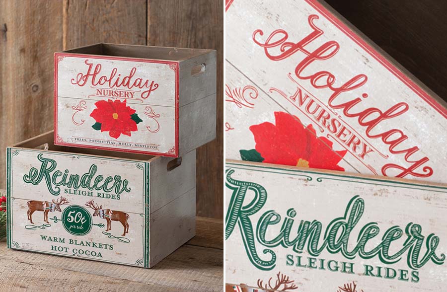 Vintage Inspired Wooden Holiday Crates, Set of 2