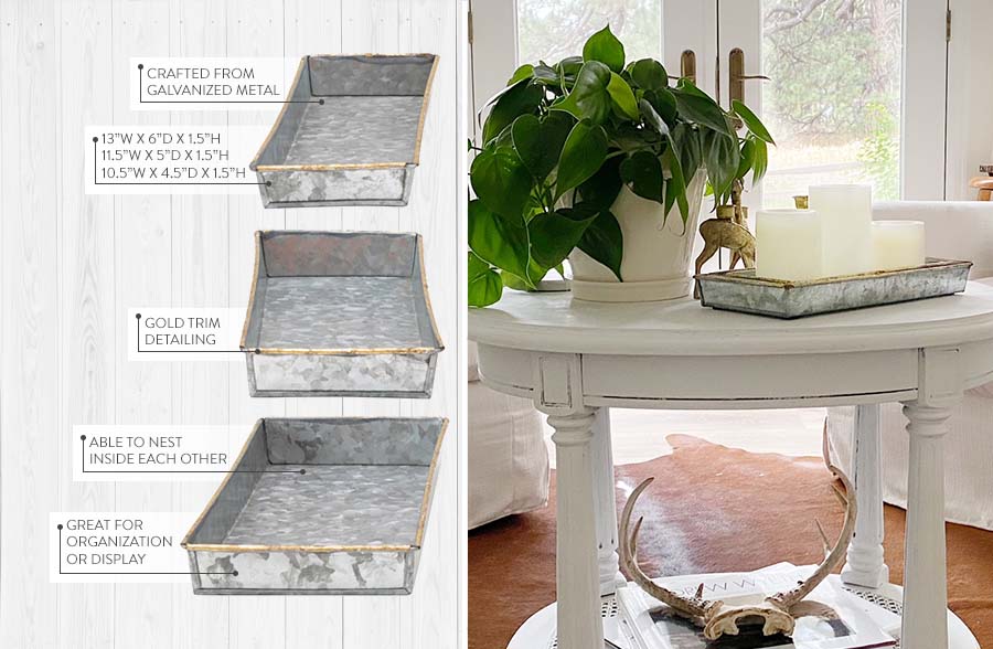 Galvanized Metal Trays, Set of 3