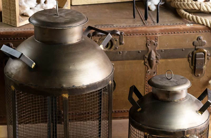 Industrial Cage Lanterns  Set of 2