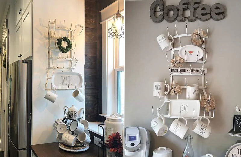 Wall Mounted White Distressed Metal Mug Rack