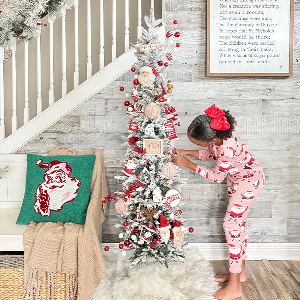 6 Feet Pre-lit Flocked Faux Christmas Tree with Metal Stand