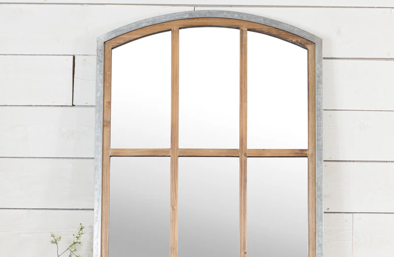 Galvanized Metal and Wooden Arched Mirror