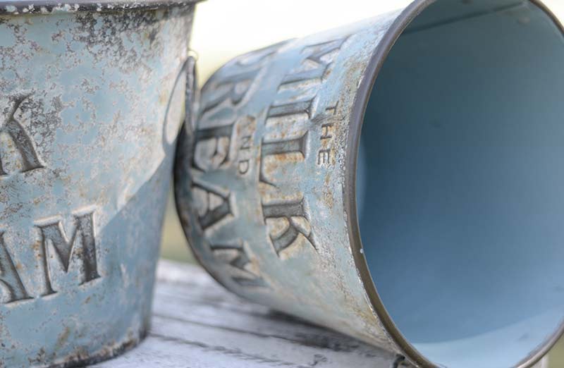 Distressed Metal Milk And Cream Buckets  Set of 2