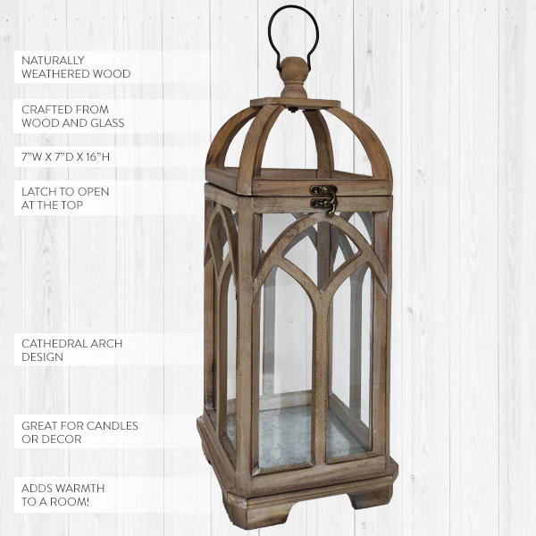 Cathedral Arched Wooden Candle Lantern