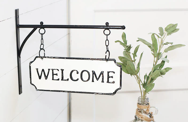 Double Sided Enamel Inspired Hanging Welcome Sign