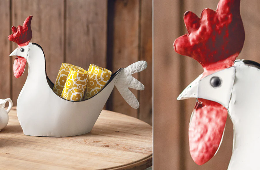 Metal Rooster Planter Bucket