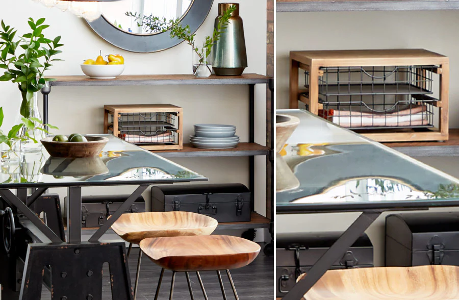 Iron and Fir Wood Drawer-Style Magazine Rack