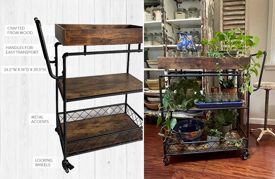 Industrial Farmhouse Rolling Bar Cart