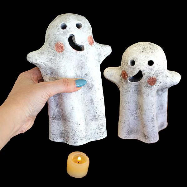 Clay Ghost Lanterns, Set of 2