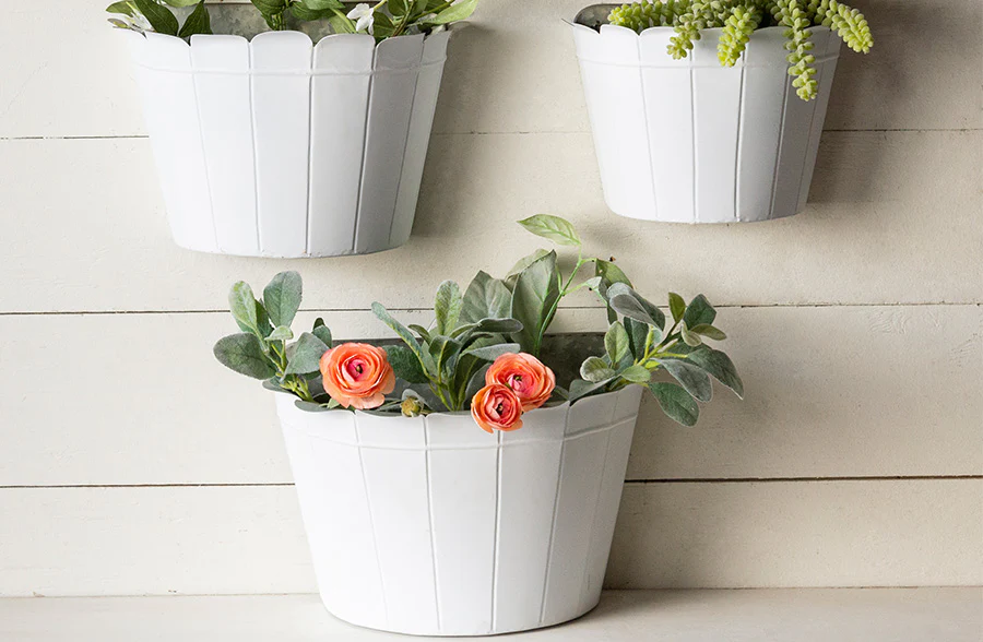 Scalloped Enamel Wall Planters, Set of 3