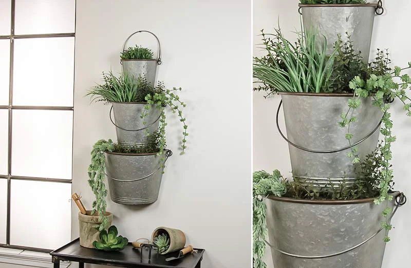 Stacked Galvanized Metal Hanging Pails