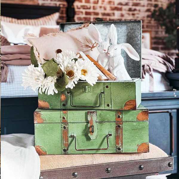 Vintage Suitcases Storage Trunks, Set of 2