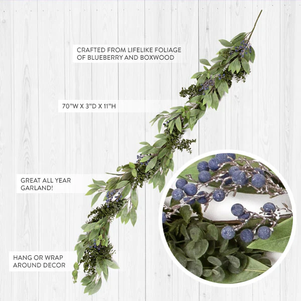 70 Blueberry and Boxwood Mixed Garland