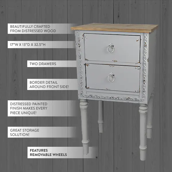 Distressed Finish Victorian Nightstand with Optional Wheels