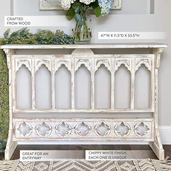 Distressed White Cathedral Arched Console Table