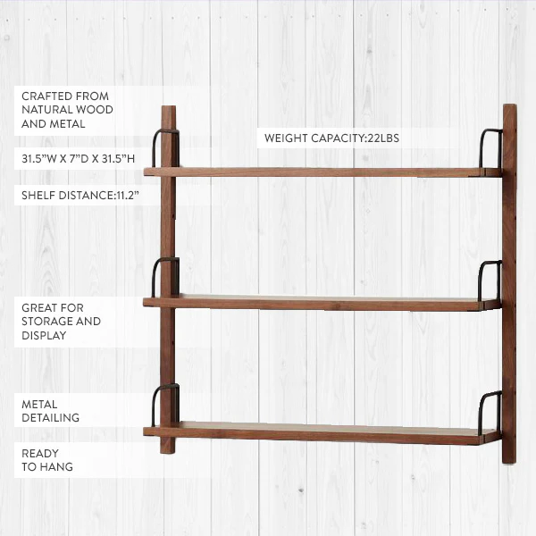 Three Tier Rustic Wall Shelf