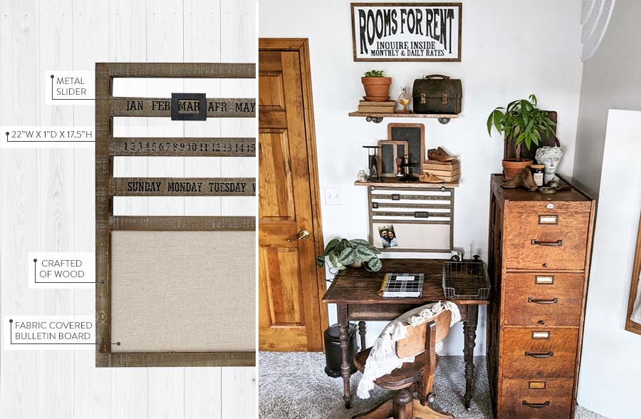 Wooden Sliding Wall Calendar with Bulletin Board