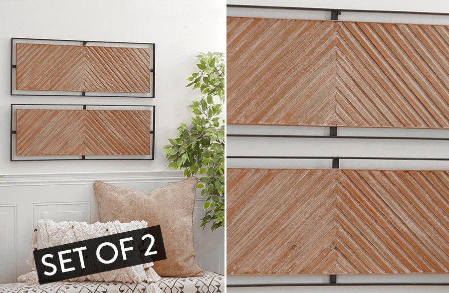 Wood and Metal Wall Panel Decor, Set of 2