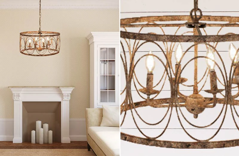 HUGE Distressed Rustic Drum Cage Chandelier