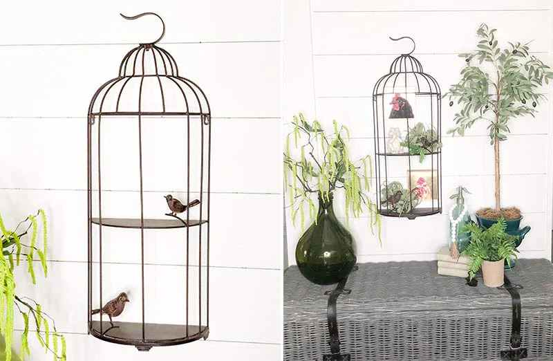 Rustic Bird Cage Wall Shelf