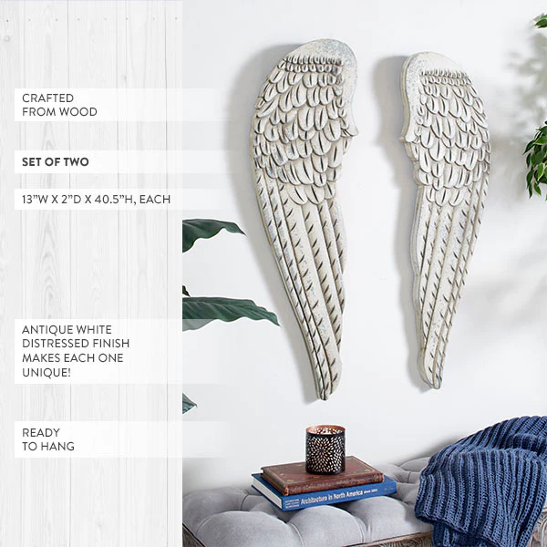 HUGE Wooden Angel Wings Wall Decor