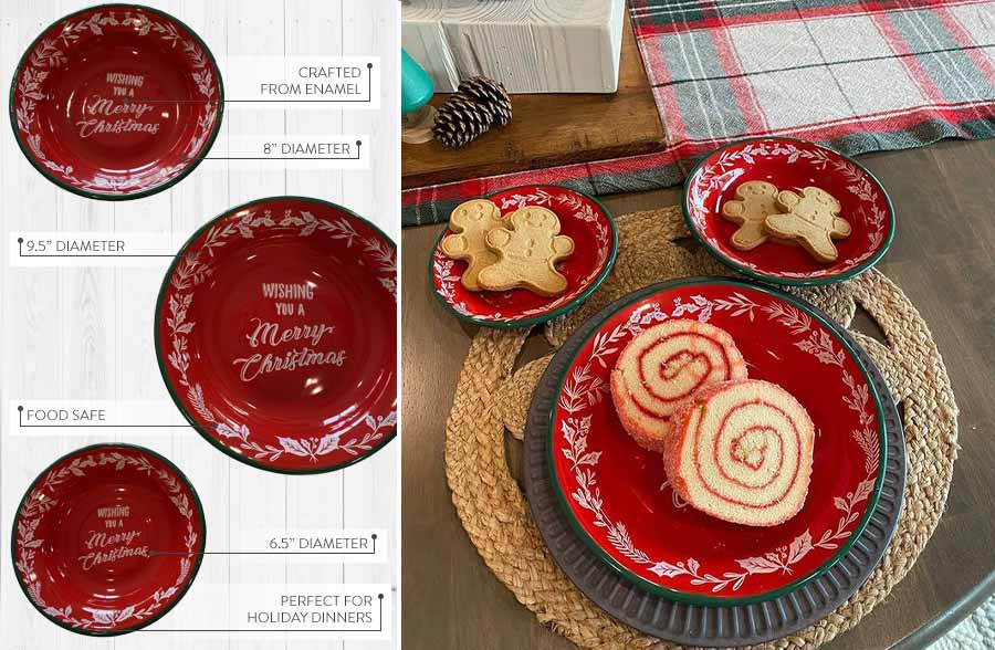 Wishing You A Merry Christmas Enameled Dishes, Set of 3